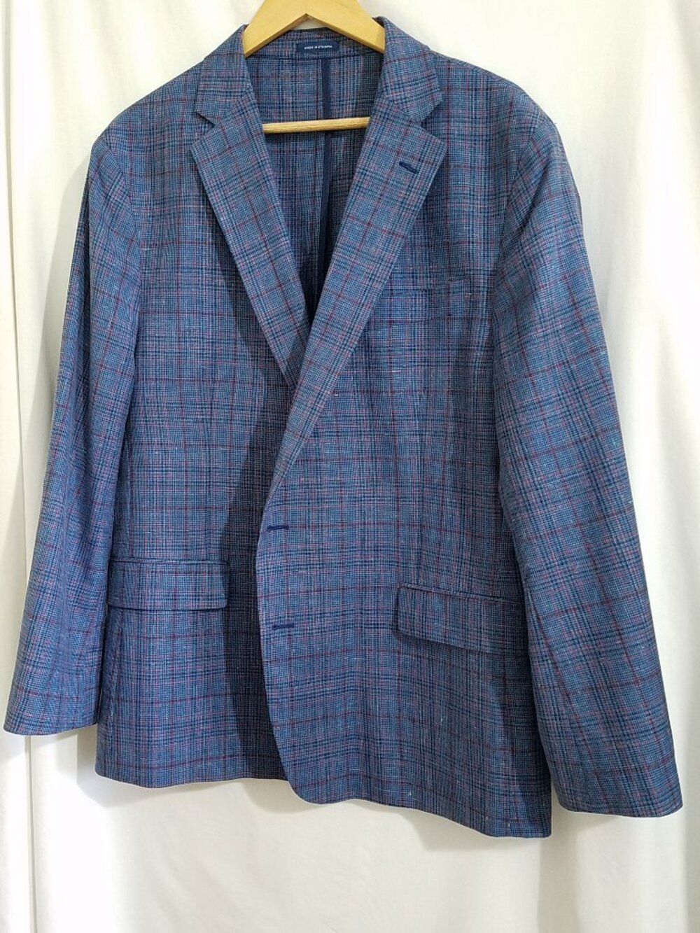 Stafford Luxury Sport Coat – 48S – Blue Plaid | Wool & Linen Blend 🌿